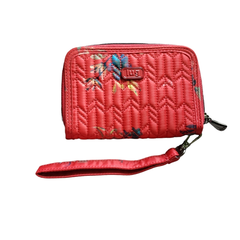 LUG Rodeo Wristlet CC Holder Quilted RFID Zip Around Wallet Bouquet Red W/Strap